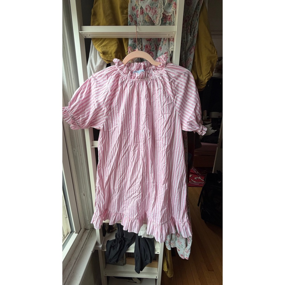 Hill House Nap Dress Womens XS Pink Stripe Ruffle Neck Short Sleeve Mini